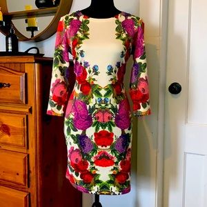 Floral fitted midi dress. Perfect for special occasions this spring.